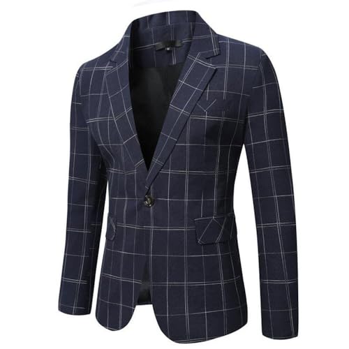 Men's Checked Blazer Notch Lapel Single Breasted Button Formal Uniform Suit Jacket3