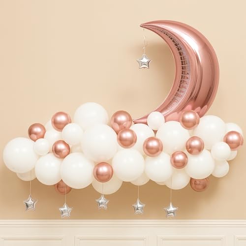 Image of Party Propz Rose Gold Balloon Decoration Kit - 33Pcs, Rose Gold Balloon, Silver Moon Balloon, White Balloons, Metallic Balloons for Decoration, Moon Foil Balloon, Glue Dot Sheet Included