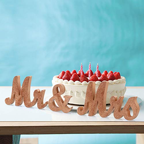 Haperlare Vintage Style Mr and Mrs Sign Mr & Mrs Wooden Letters Wedding Sign with Rose Gold Glitter Letters Mr and Mrs Sign for Wedding Table,Photo Props,Party Table,Top Dinner Christmas Decorations