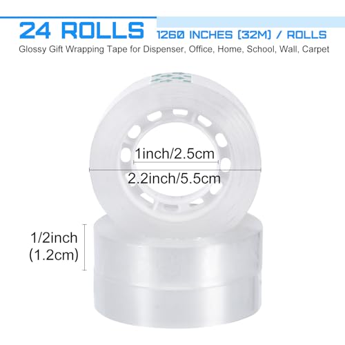 Image of Jetec 24 Rolls Clear Tape Bulk Transparent Invisible Tape Refills 1 /2 x 1260 Inches Glossy for Gift Wrapping Dispenser Office School Home Use Gift Wrap Desk Supplies