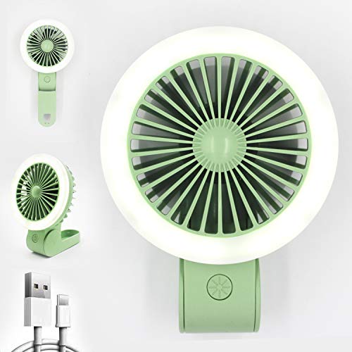Mini Handheld Fan With LED light, Mini Portable Fan, Sansent 3 Speed Adjustable Usb Personal Desk Fan With Usb Rechargeable Battery Operatedï¼Œsmall Outdoor Fan Can Put In Cloth Pocket (Green)