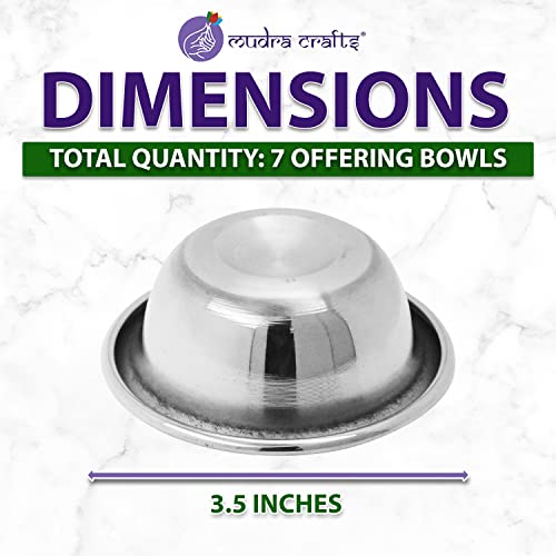 Mudra Crafts Brass Copper Offering Bowl Set of 7 Tibetan Buddhist Altar Supplies for Meditation Yoga Burning Incense Ritual Smudging Decoration 3.5 Inches Silver
