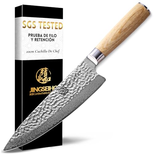 Jingseiho Cuchillo De Chef De 20cm De Damasco Auténtico De 67 Capas, Filo Y Retención De Filo Verificados Por Sgs, Mango Ergonómico Y Equilibrado, Ideal Para Uso Doméstico Y Regalos Jingseiho Cuchillo De Chef De 20cm De Damasco Auténtico De 67 Capas, Filo Y Retención De Filo Verificados Por Sgs, Mango Ergonómico Y Equilibrado, Ideal Para Uso Doméstico Y Regalos