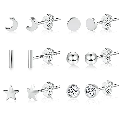 ASH'S CHOICE 6 Pcs Boucles Doreilles Femme Acier Inoxydable Piercing Oreille Cartilage Helix, S925/Plaqué Or 14 Carats