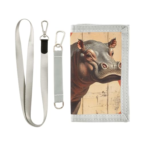 FOLIOSA Kids Wallet for Boys Girls Hippo Valentines Print Youth Wallet with Zipper Pocket Card Holders, Novelty Wallet 4.9×2.9 in