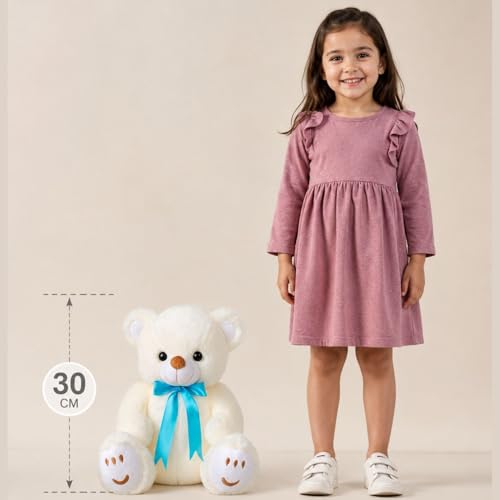 Image of White Teddy 30cm | Ultra Soft Plush Stuffed Toy | Cute Hugging Pillow | Gift for Kids Boys Girls