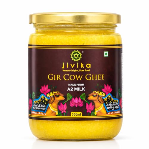 Image of Jivika A2 Gir Cow Ghee 500ml | Vedic Bilona Method Cultured Desi Cow Ghee | Grass Fed | Traditional Pure Ghee | Curd-Churned, Grass-Fed | Lab Tested