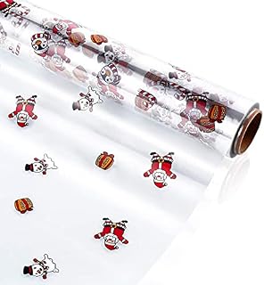 NUOBESTY Christmas Cellophane Wrap Roll, Color Santa Snowman Wrap Paper 2.5 Mil 3000x40cm, for Xmas Gift Wrapping Flowers Basket Packing Party Decorations