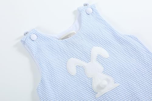 Light Blue Seersucker Pom Pom Bunny Swing Dress3