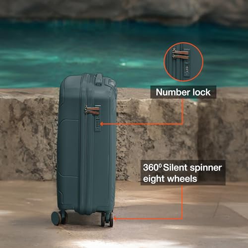 Image of Nasher Miles Coorg Hard-Sided Polypropylene Cabin Luggage 20 inch | 55cm | 8 Wheels Small Trolley Bag for Travel | Suitcase (Olive Green)