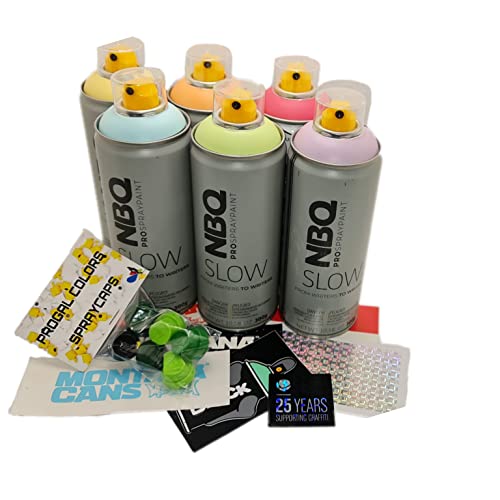 PROGAL COLORS NBQ SLOW PASTEL PACK (6x 400ml Spray Color + 6x Difusor/Cap de repuesto + Pegatinas) Spray de pintura multisuperficie baja presión acabado mate