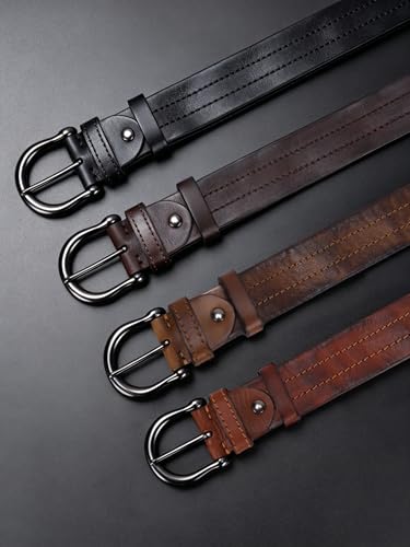 Image of Mens Belts Soft Italian Vegetable Tanned Leather Cowboy Casual Jean Belt 1.5 Wide 7 Holes Gift Box Packaging