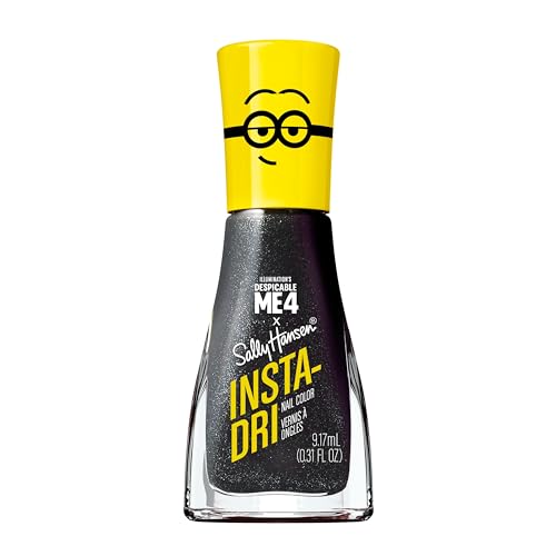Sally Hansen Insta-Dri Despicable Me Nail Polish | Quick Dry Long Lasting Streak-Free Shine | Opaque Glittery | 772 Deeply Despicable | Black Shimmer Nail Color