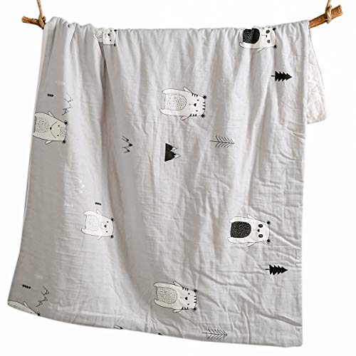 Uomny Baby Blanket - Soft Cot Comforter Crib Baby Quilts For Boys And Girls 39X55 Inch Printed Gauze 1 Pack Baby Blanket Cradle Quilt Nursery Bed Throw Blanket Bed Cover Lightweight Bear #TOP2