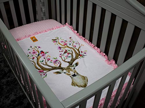 Image of Dear Baby Gear Floral Deluxe Newborn Blanket - Double Layer Reversible, Milestone & Infant Gifts for Girls and Boys - Toddler Blankets - Smooth Fabric with Ruffle - Light Pink 43 x 33 Inches