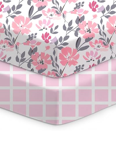 Image of Crib Sheets 2 Pack, Fitted Crib Sheet for Standard Crib Mattress 28x52x9, Ultra Soft Jersey Knit, Breathable Stretchy Deep Pocket, Snug Fit Stays Put, Baby Crib Mattress Sheet