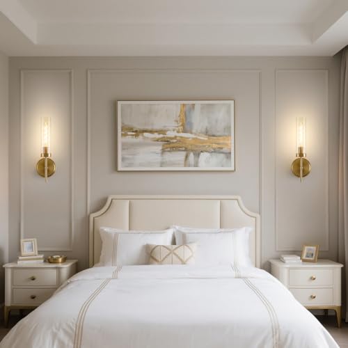 Image of Battery Operated Wall Sconce,Gold Wall Sconces 8000mAh Fast Chargin Dimmable 2Color Temperature Bulbs Endurance 100 Hours Infinitely with Remote Control Wireless Wall Lights for Bedroom Living