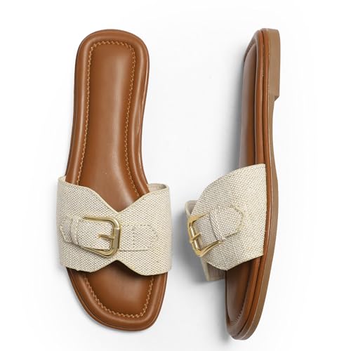 Womens Flat Sandals Dressy Sandals Comfort Slide Black Brown White Sandals Size 5-103