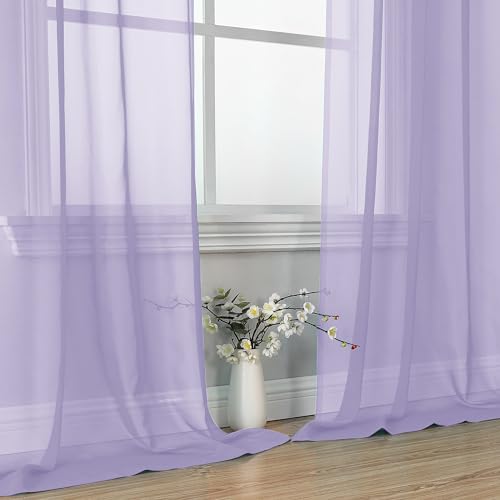 Image of OVZME Lavender Sheer Curtains 63 Inches Long 2 Panels - Soft Light Filtering Window Sheer Panels for Living Room /Bedroom, Top Dual Rod Pocket, 1 Pair, Each 42Wx63L Inches