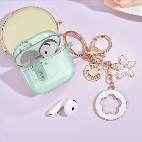 Image of (with Safety Lock) Clear Case Compatible with Cute Apple Airpods 4 Cases 2024 Women, VISOOM Soft TPU Transparency Air pods 4 Gen Case iPods 4 Earbuds Case Girl Bling Keychain for Airpod iPod 4th Gen