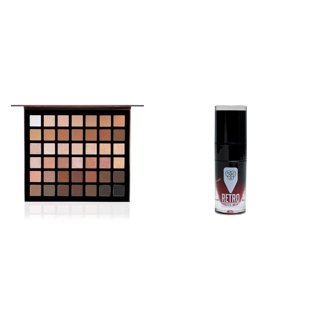 PAC Prism Eyeshadow Palette X42 Neutrals | High Imt Mattes Pearls & Shimmers | Blendable FormulaRetro Matte Gloss Mini - 26 (Red Carpet)-image-33