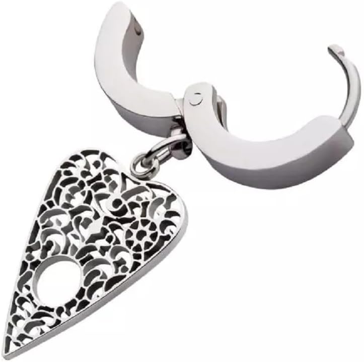 316L Stainless Steel Planchette Charm Dangling Huggie Hoop Earrings, Sold as a Pair - Image 3