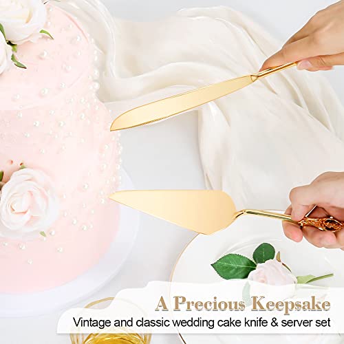 Cake Knife and Server Set for Wedding, Gold Cake Cutting Set, Elegant Cake Knives Cutter Set, Pie Pastry Servers, Birthday Bridal Quinceañera Gift (F-Crown) by TUKDAK - Image 2