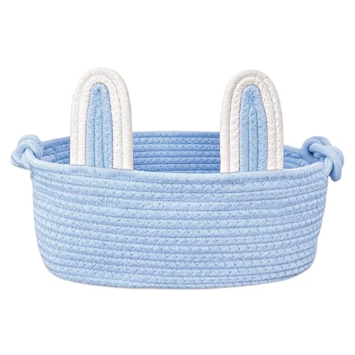 Cesta de Regalo y Almacenamiento – Tejida, Perfecta para Fiestas (Boda, Navidad, Baby Shower) y Decoración,Conejo Azul