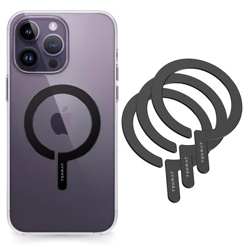 TEKRAT Magnetic Ring Sticker Compatible with MagSafe V2 – Universal Strong Adhesive, Magnetic Phone Ring for MagSafe Accessories, Wireless Charging and Wallet, for iPhone and Android, 3 Pack (Black)