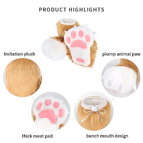 JUNBOON Fuzzy Bear Feet Paw Slippers Cat Wolf Fox Animal Claw Shoes Furry Boots Costume Accessories for Adult Halloween Cosplay Indoor4