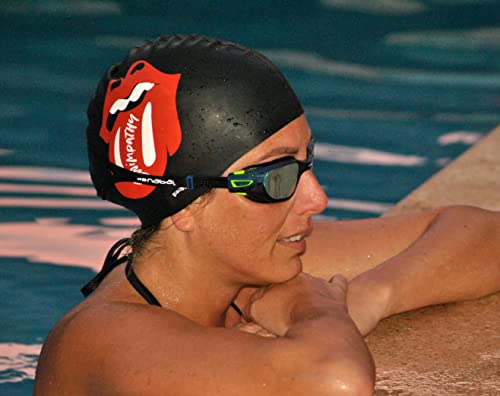 SWIMPATHY Silicone Swimming Cap, Black/White - Image 2