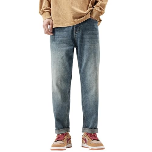 Jeans Pants Trouser Denim Spring and Autumn Blue Micro Cone Men's Japanese Loose Small Leg Trendy Washed Men