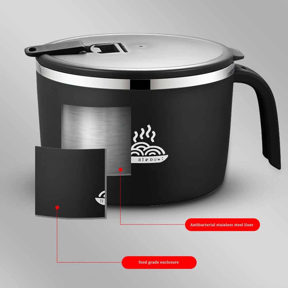 Instant-Nudeln Schüssel, 1300ml, Ramen schüssel mit deckel, Auslaufsicher suppenschüssel, Suppentassen mit henkel, Reis Schüssel, Salatschüssel, Bento Box (Schwarz, Groß)