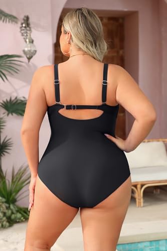 Image of Aqua Eve Womens Plus Size One Piece Swimsuit- Tummy Control Bathing Suit Full Coverage Swimwear