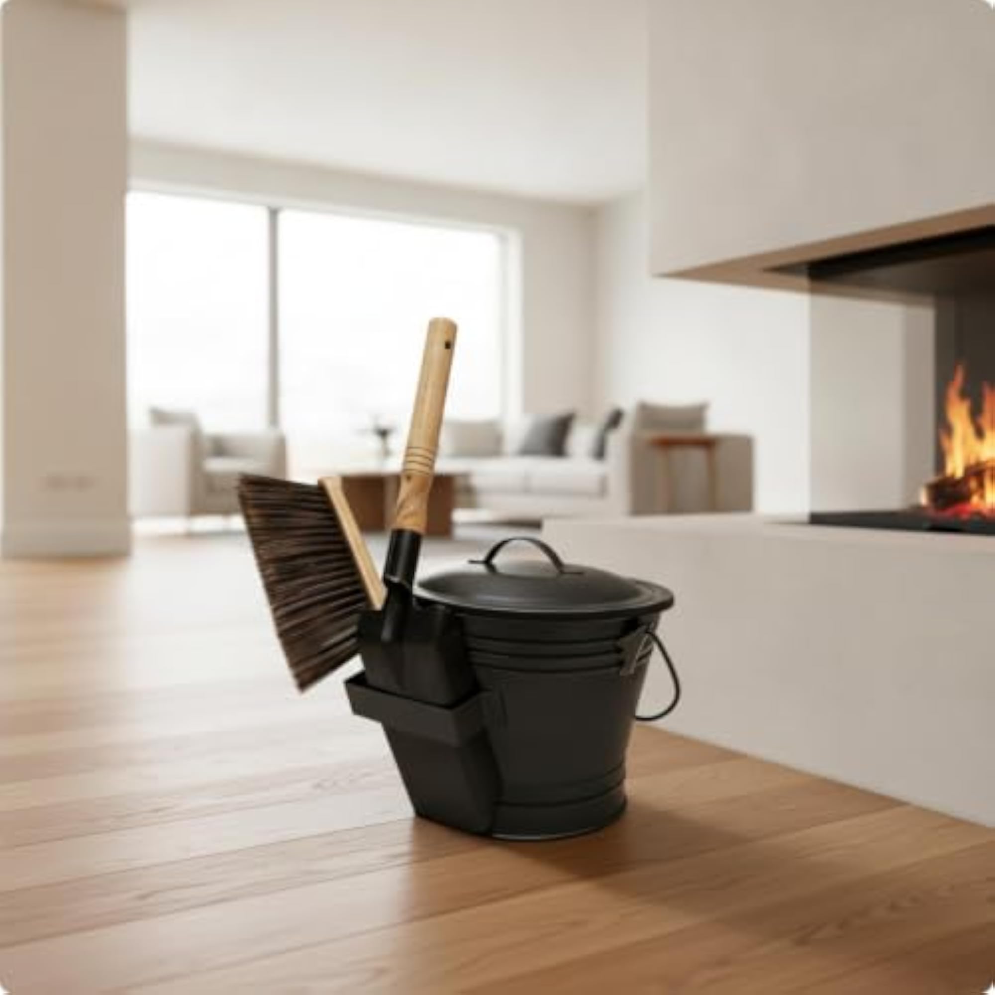 Fireplace Ash Bucket with Tools, Sturdy Metal Construction