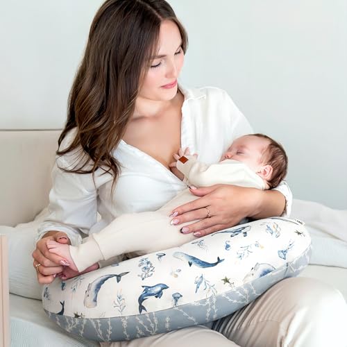 Image of GRSSDER Reversible Nursing Pillow Cover, Ultra Soft Stretchy Minky Removable Nursing Covers Fitted for Breastfeeding Pillows Snug and Safe, Sea Fish