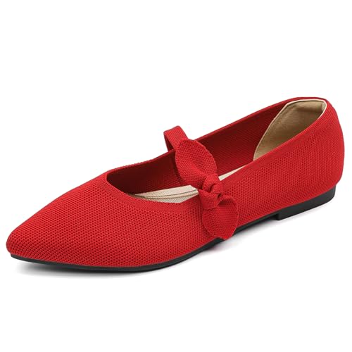 Women's Flats Mary Jane Ballet Knit Flats for Women Pointed Toe Comfortable with Bow Foldable Dressy Flats Slip On Casual Office Shoes