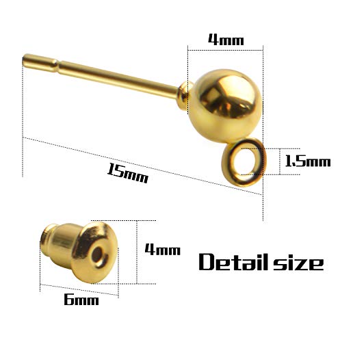 Aylifu Earring Posts And Backs,100Pcs Stud Earrings Posts Components Ball Earring Studs With Loop And 100Pcs Bullet Earring Backs For Diy Jewelry Crafts,2 Colors #TOP2