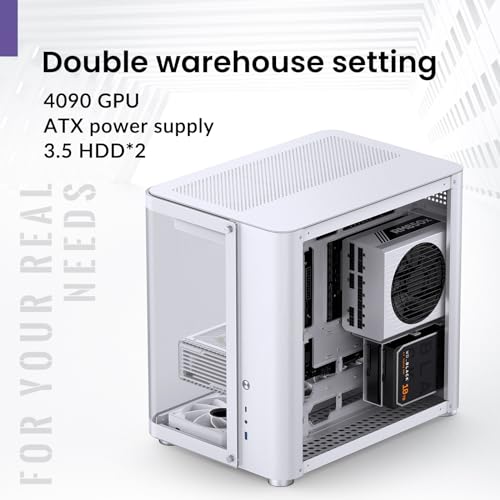 Image of JONSBO TK-2 White ATX Mid-Tower Pc Case,Hyperboloid Glass Design, Separated Cabinet Structure, Al Alloy Shell Desktop Computer Case, Support BTF Motherboard /ATX Power supply /360 AIO,White