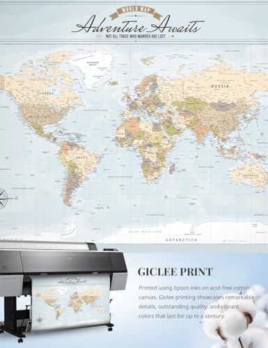 Image of IPIC - Push Pin World Map Canvas Wall Art, Oversized World Travel Map Print for Home, Office, Study or RV, Push Pin Board Decor to Mark Your Travels, Ready to Hang
