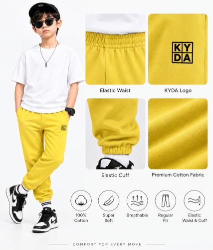 Image of KYDA Kids Boys Premium 100% Cotton Regular Fit Track Pants Soft Breathable Elastic Waist Casual Joggers Kids Playwear Everyday Comfort Wear-Pack of 2