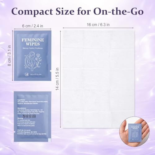 Image of Feminine Wet Wipes Bulk, Individually Wrapped Period Intimate Wipe 50 Pack | Travel Size Personal Hygiene Female Private Parts Cleansing Wipe Butt for Women Girls Daily Travel Bathroom Essential