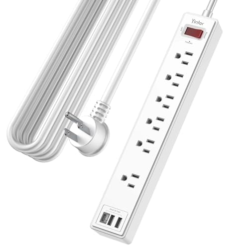 Image of 20Ft Power Strip Surge Protector - Yintar Extension Cord with 6 AC Outlets and 3 USB Ports for Home, Office, Dorm Essentials, 1680 Joules, ETL Listed, White