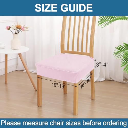 Image of Smiry Waterproof Seat Covers for Dining Room Chairs, No Rear Covers | Stretch Jacquard Removable Washable Chair Seat Slipcovers Protector, Set of 6, Pink