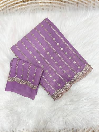 Image of RADHA Women's Embroidery Work Saree with Designer Border for Festive and Traditional Ethnic Drape Saree with Detailed Thread Style Pattern and Elegant Occasion Look