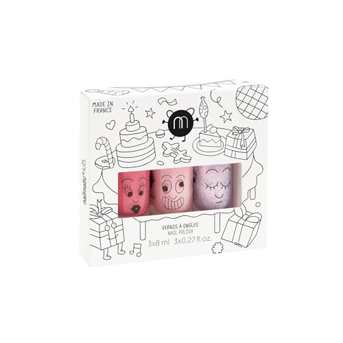 Nailmatic Kids Coffret Vernis Enfant Party - 3 Vernis à L'Eau Enfant - Maquillage Enfant dès 3 ans - Vernis Enfant Fille Non Toxique - Manucure enfant - Kit Vernis Roses