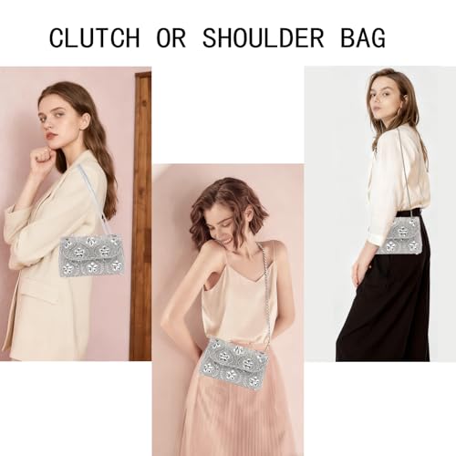 Image of Flower Rhinestone Crystal Clutch Purse Shoulder Bag Sparkling Evening Bag for Wedding Prom Party Bride Guest