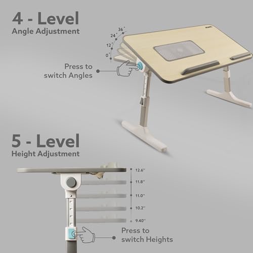 Image of AGARO Laptop Table with 1800 RPM USB Cooling Fans, Height & Angle Adjustable, Foldable, Ergonomic, Sturdy Stand with Anti-Slip Stopper & Wrist Support for Bed, Sofa & Floor, for Work, Study & More