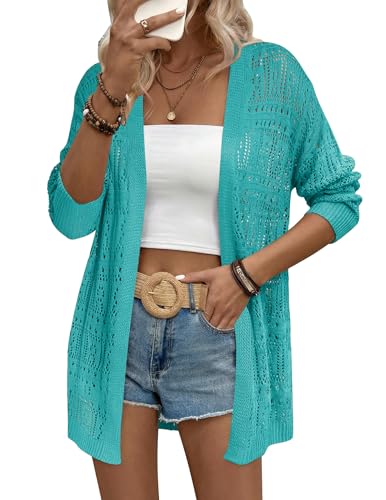 Image of Zeagoo Womens 2026 Summer Crochet Cardigan Sweaters Lightweight Long Sleeve Open Front Kimono Boho Knit Cover Ups