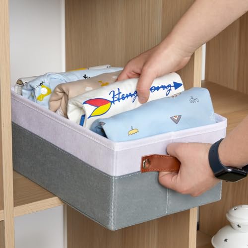 Image of DULLEMELO Small Storage Basket for Organizing, Grey Basket Cloth Storage Bins for Shelves, Foldable Fabric Bins for Home Storage and Organization, White&Deep Grey, 1-Pack